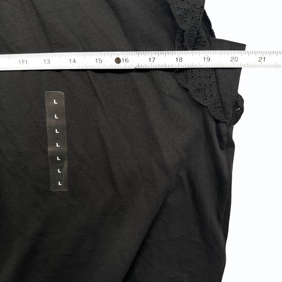 Lauren Ralph Lauren Womens L Eyelet Ruffle Short Sleeve Top Black Cotton Capsule - Picture 7 of 10